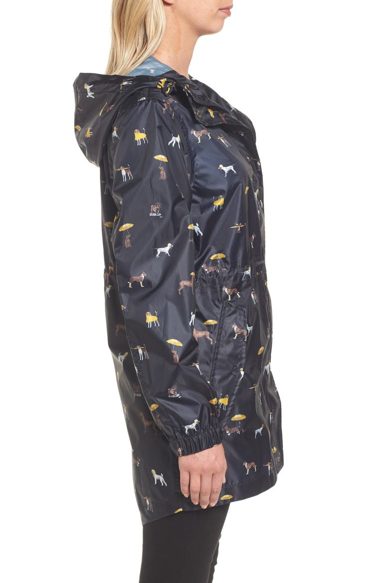 Right as Rain Packable Print Hooded Raincoat, Alternate, color, NAVY RAINING DOGS