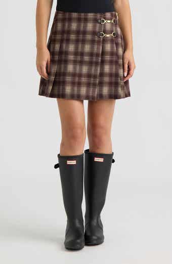 Plaid Pleated Wrap Miniskirt