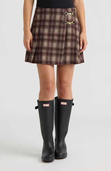Plaid Pleated Wrap Miniskirt