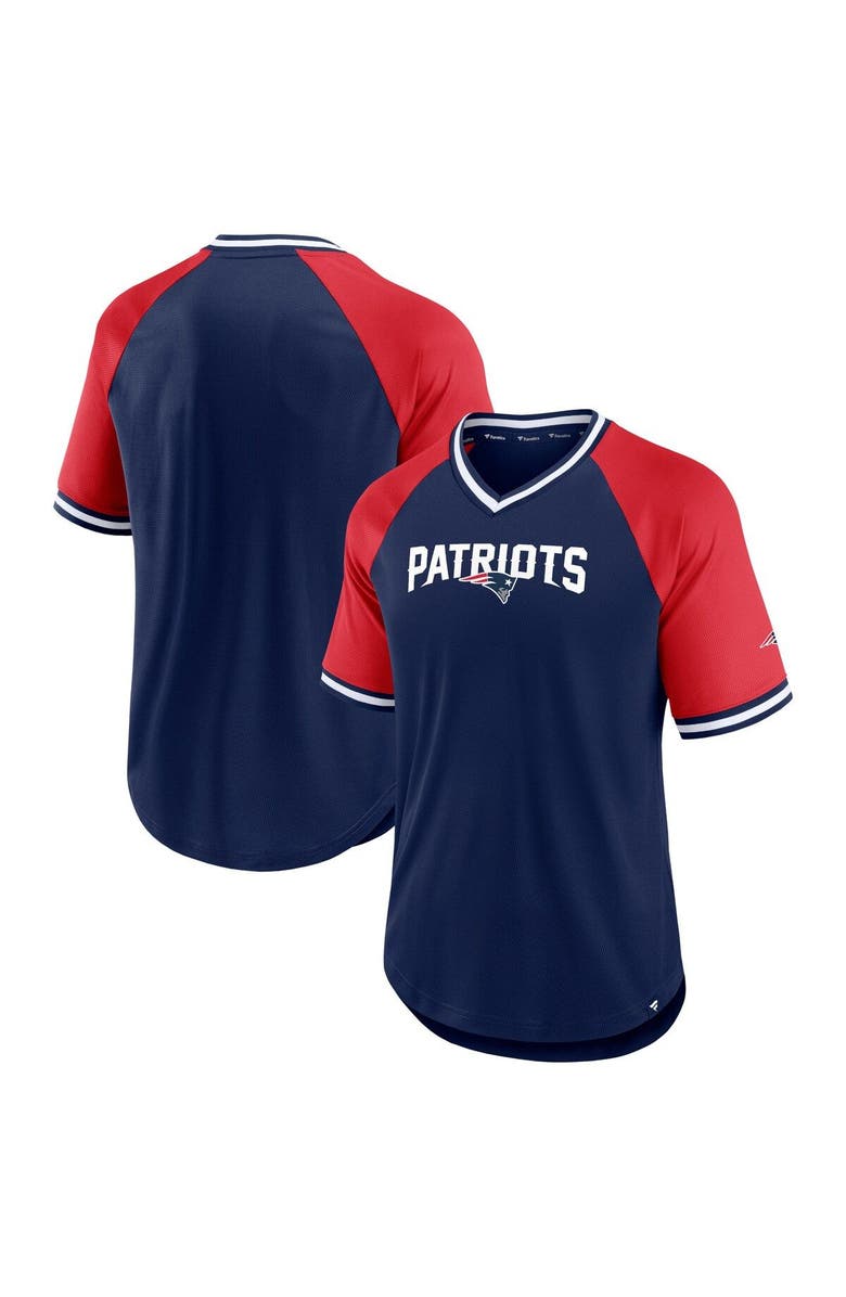 FANATICS Men's Fanatics Branded Navy/Red New England Patriots Second Wind Raglan V-Neck T-Shirt, Main, color, Navy