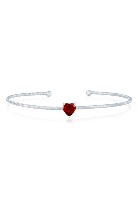 Birthstone Cubic Zirconia Heart Open Cuff Bracelet