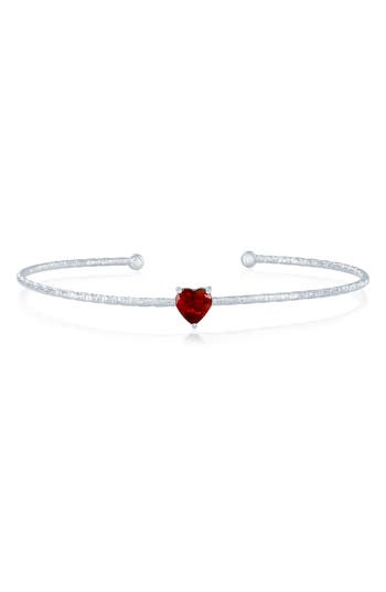 Simona Birthstone Cubic Zirconia Heart Open Cuff Bracelet In Burgundy