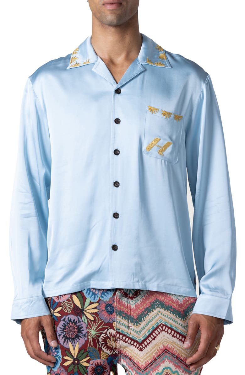 HONOR THE GIFT Palm Stitch Embroidered Long Sleeve Camp Shirt, Main, color, 