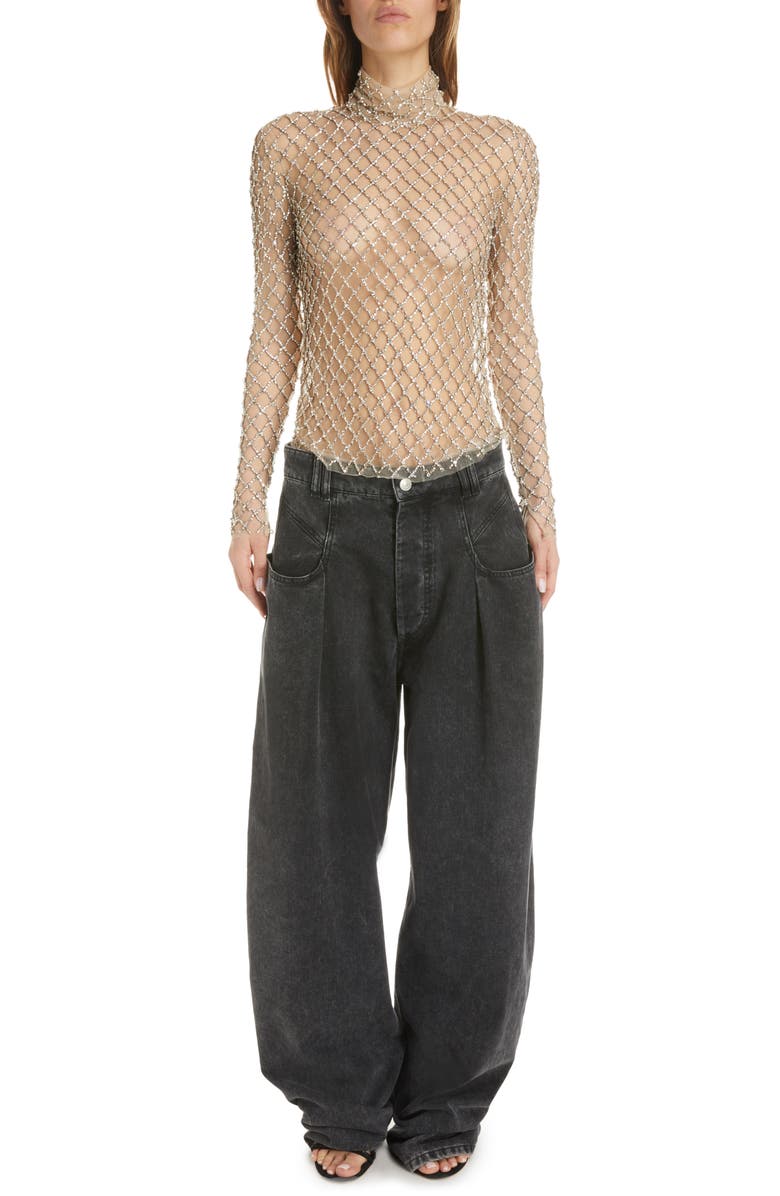 Isabel Marant Lupita Crystal Embellished Sheer Mesh Turtleneck, Alternate, color,