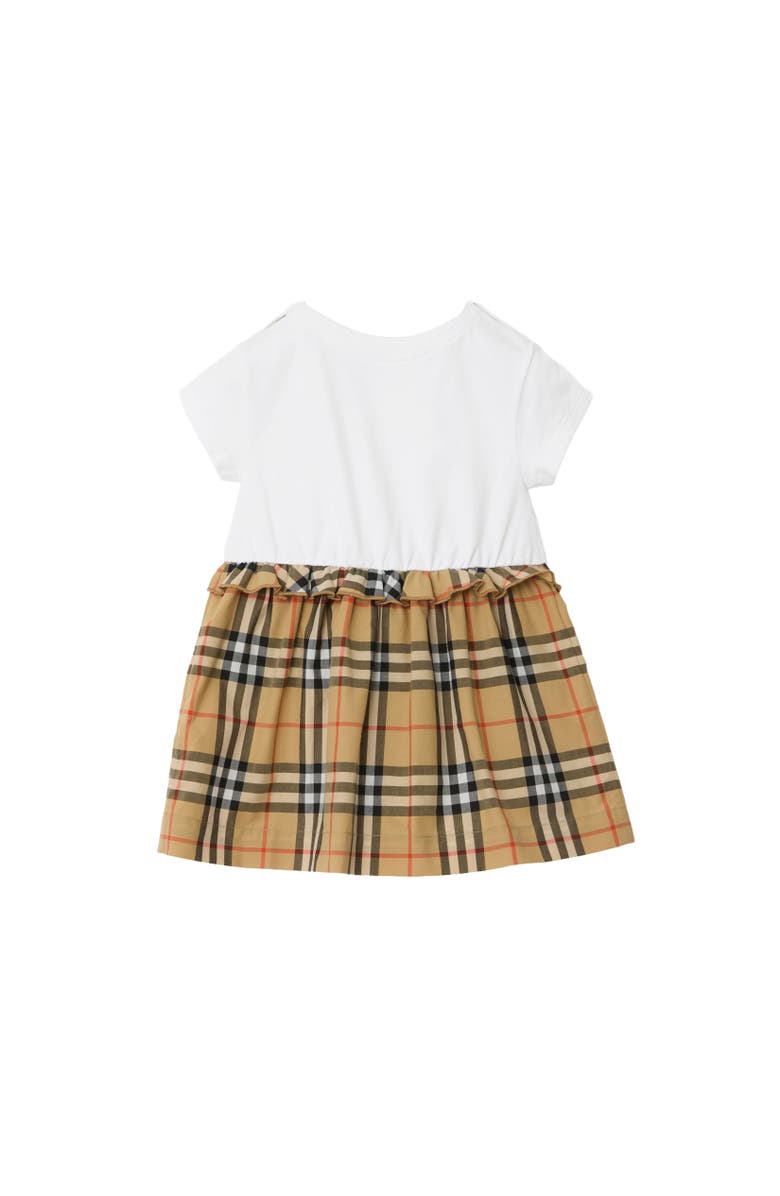 Burberry Check Trim Stretch Cotton Dress with Bloomers, Alternate, color, White
