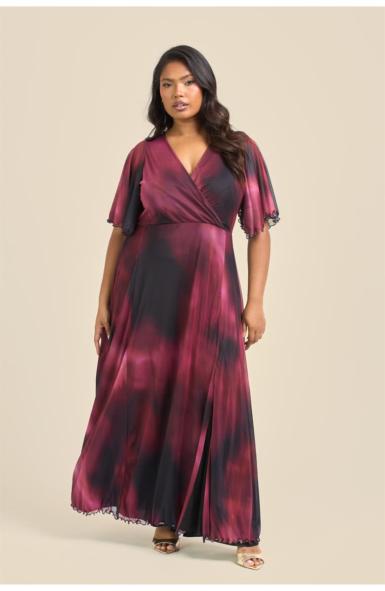 FASHION-SZN CURVE Elegant Abstract Print Mesh Maxi Dress, Main, color, Red