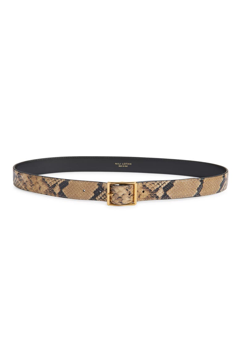 Gabriele Snakeskin-Embossed Leather Belt, Main, color, TAUPE SNAKESKIN W/ GOLD BUCKLE