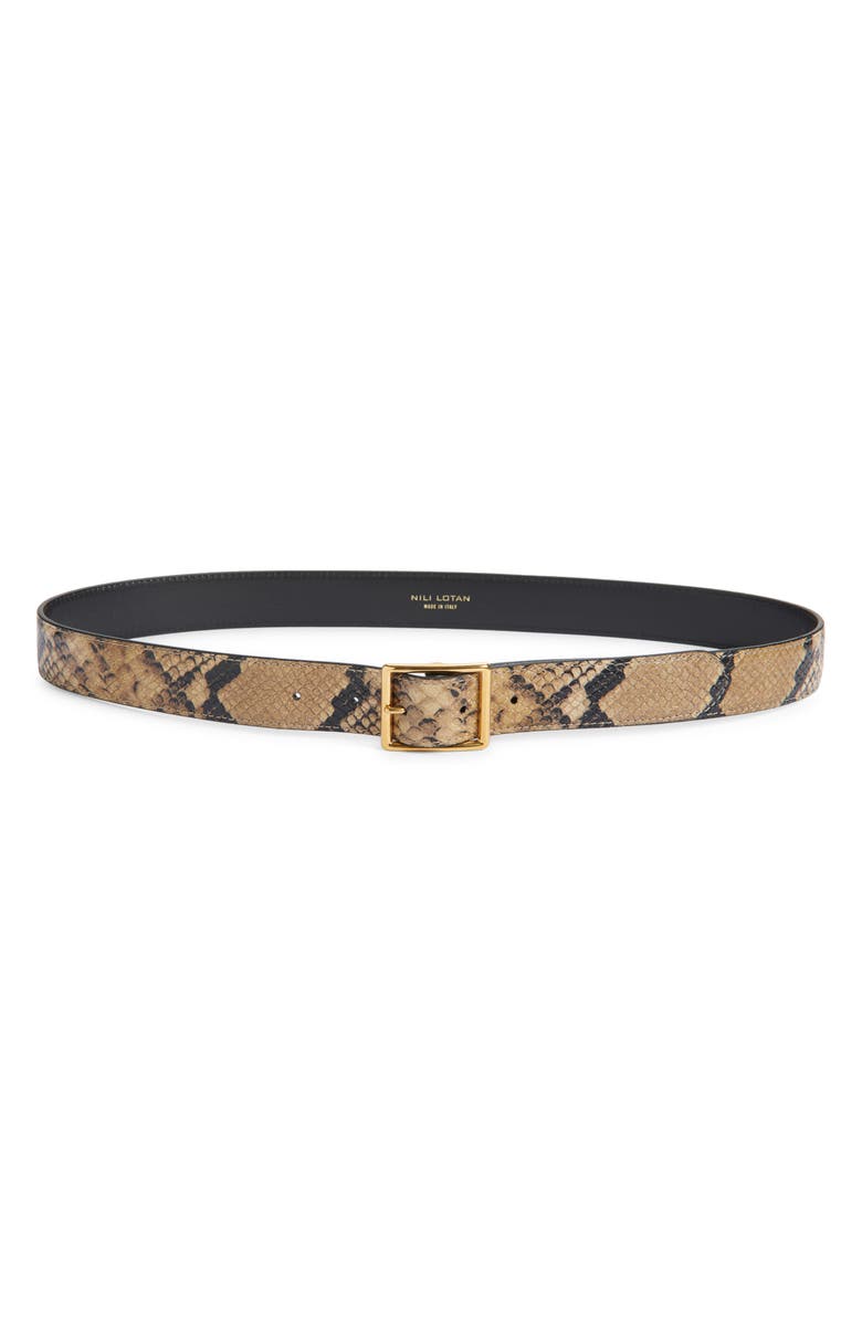 Nili Lotan Gabriele Snakeskin-Embossed Leather Belt, Main, color, Taupe Snakeskin W/ Gold Buckle
