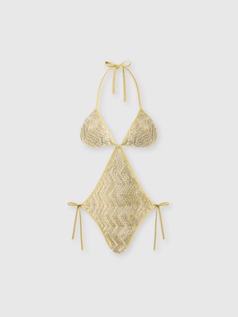 Zigzag Mesh Trikini With Sequins