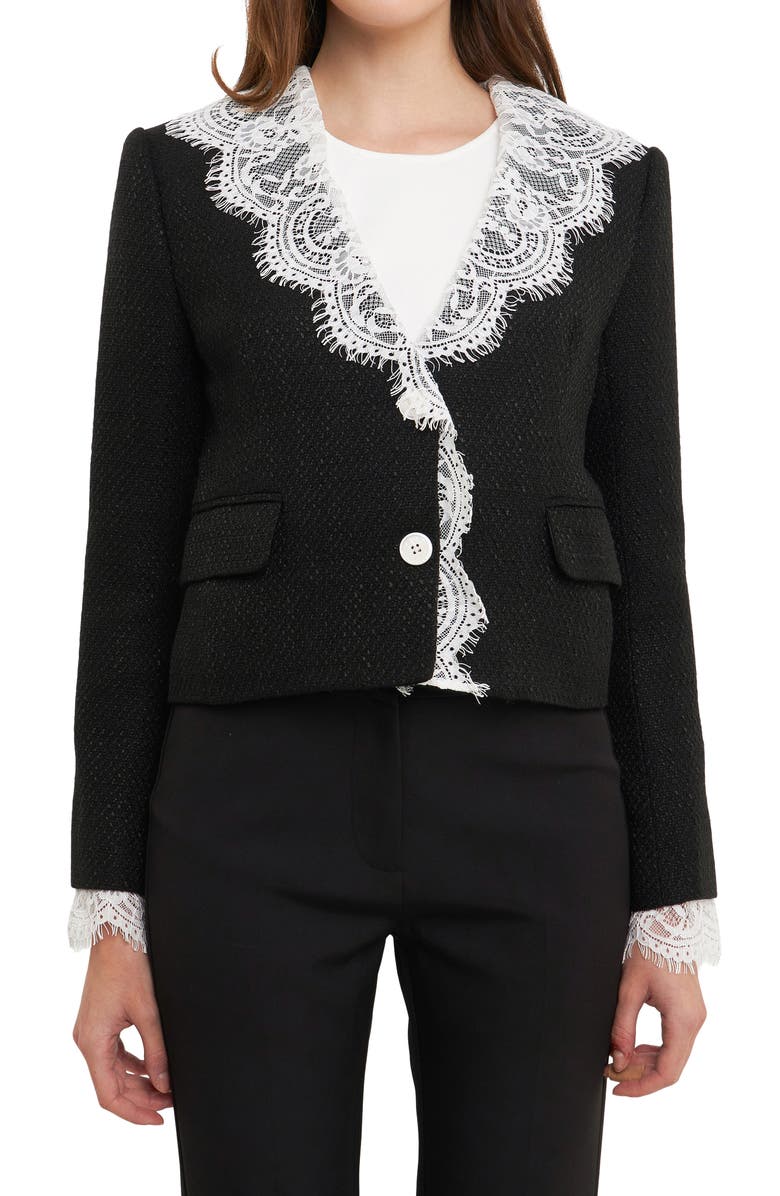 Endless Rose Lace Collar Tweed Crop Blazer, Alternate, color, 