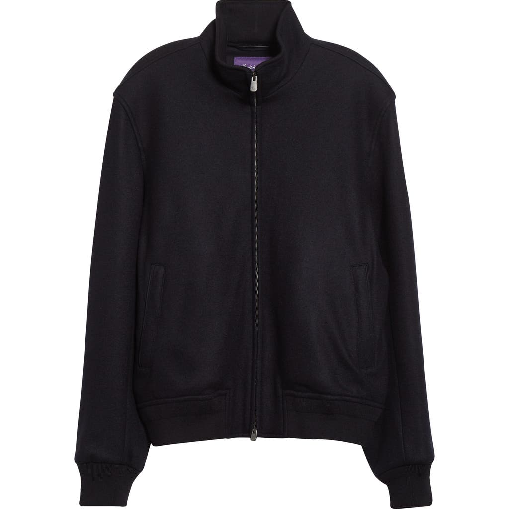 Ralph Lauren Purple Label Cashmere Blend Felt Bomber Jacket In Blue