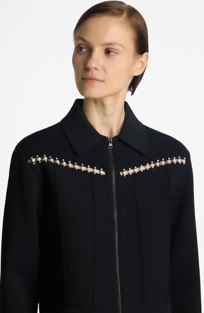 St. John Collection Embellished Zip Front Milano Knit Jacket, Alternate, color, 