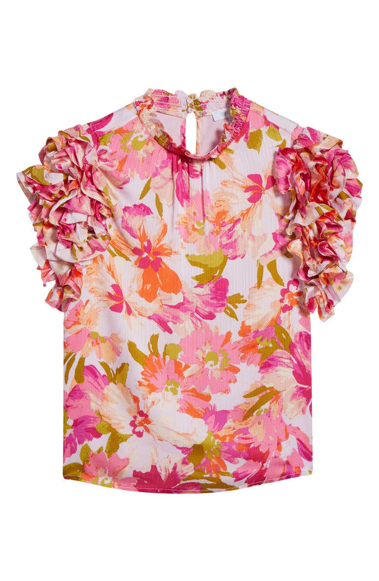 SUGARLIPS Abigal Floral Brenna Mock Neck Top, Alternate, color, Coral Pink