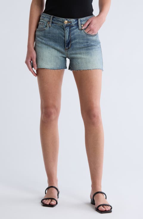 High Waist Raw Hem Side Slit Denim Shorts