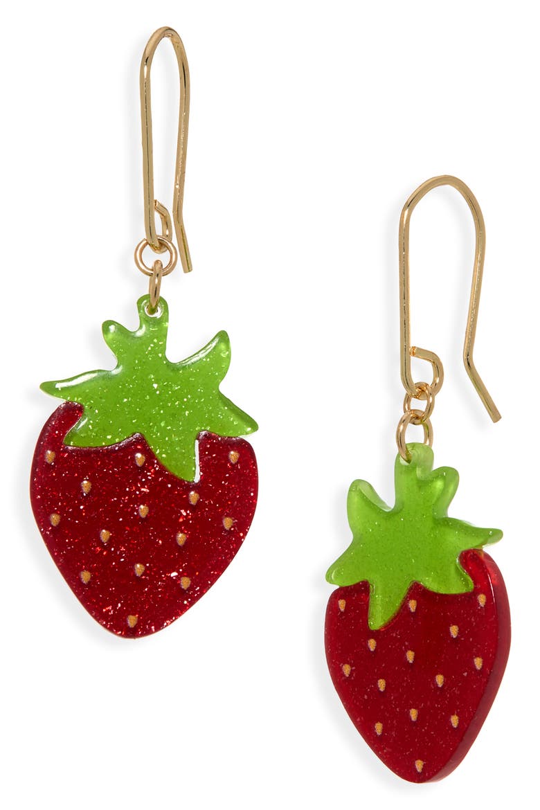 Strawberry Drop Earrings, Main, color, RED MULTI- GOLD