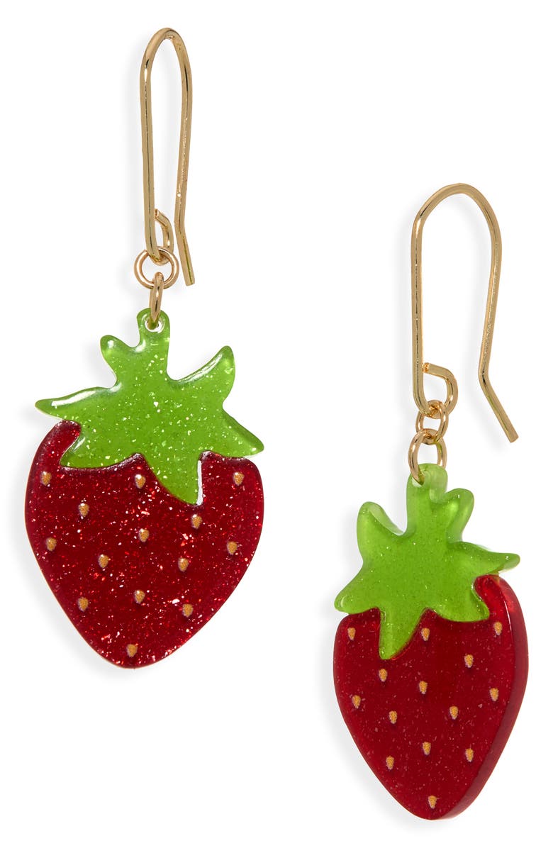 Leith Strawberry Drop Earrings, Main, color, Red Multi- Gold