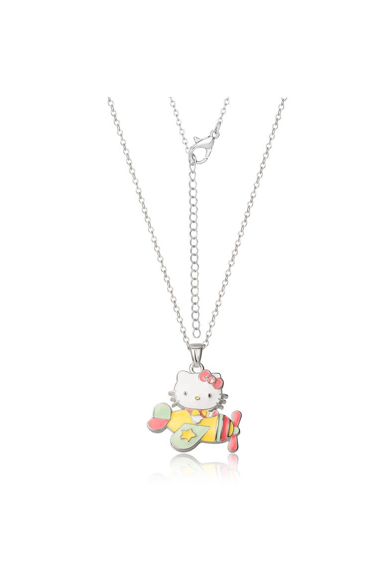 Silver Plated Enamel Pink Crystal 3D Plane Necklace, Alternate, color, White