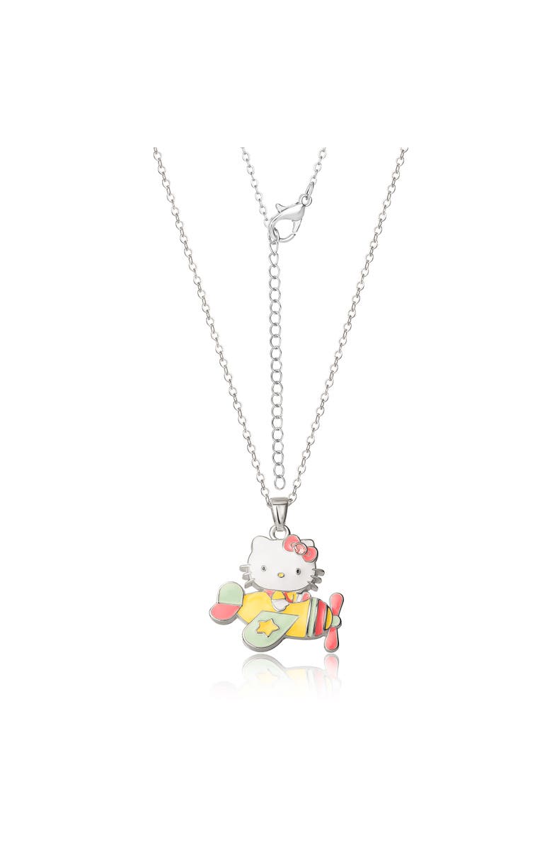 Hello Kitty Silver Plated Enamel Pink Crystal 3D Plane Necklace, Alternate, color, White