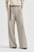 Brunello Cucinelli Dazzling chevron embroidery loose pleated trousers in sparkling mohair and wool