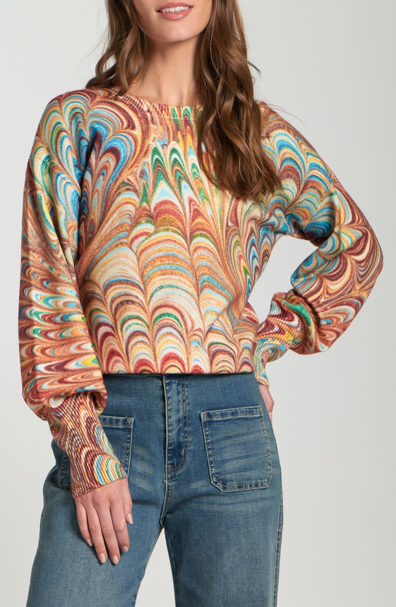 APNY Abstract Marble Pattern Crewneck Sweater, Main, color, 