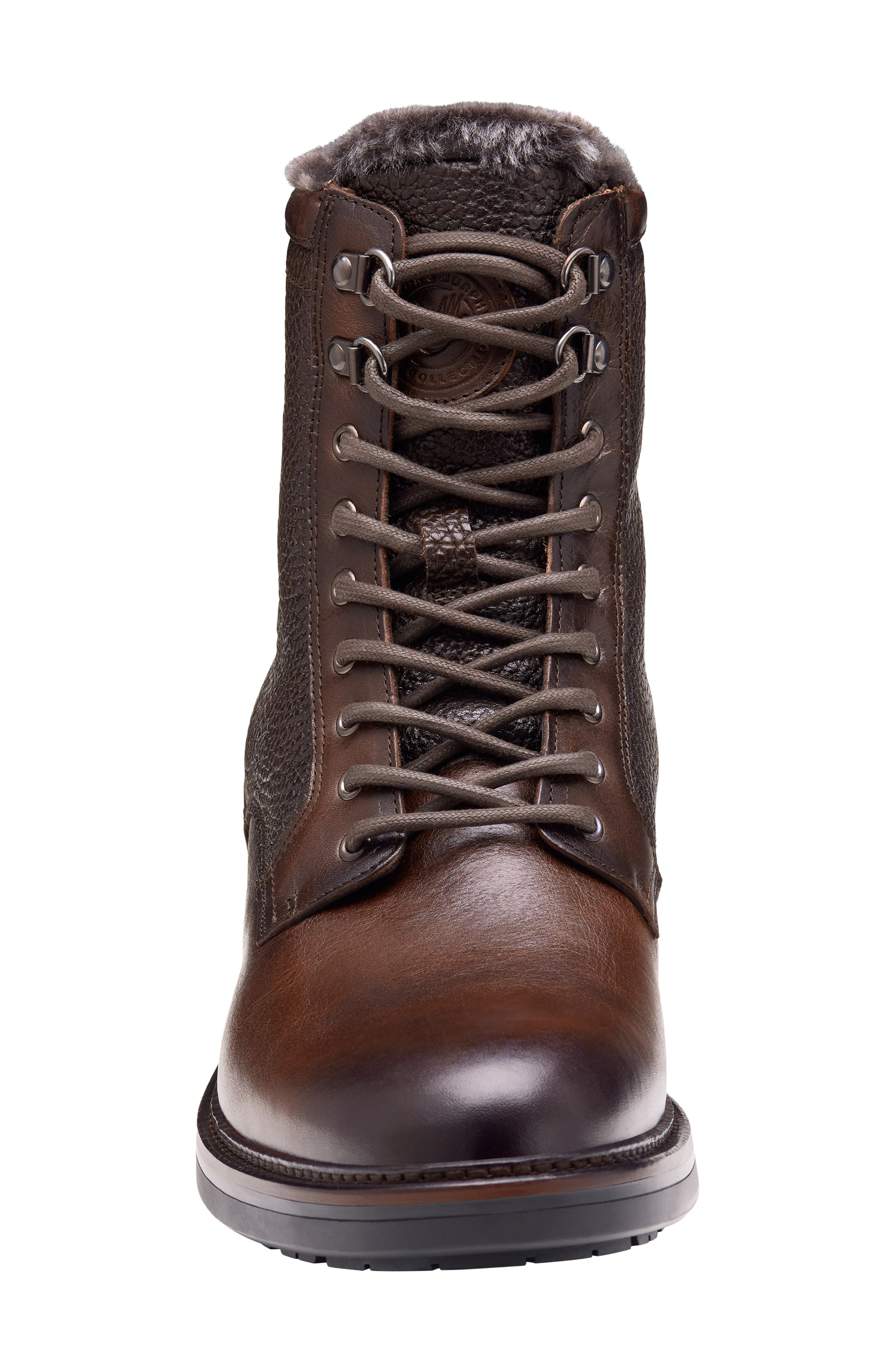 Latham Plain Toe Genuine Shearling Lined Combat Boot, Alternate, color, DARK BROWN EUROPEAN CALFSKIN