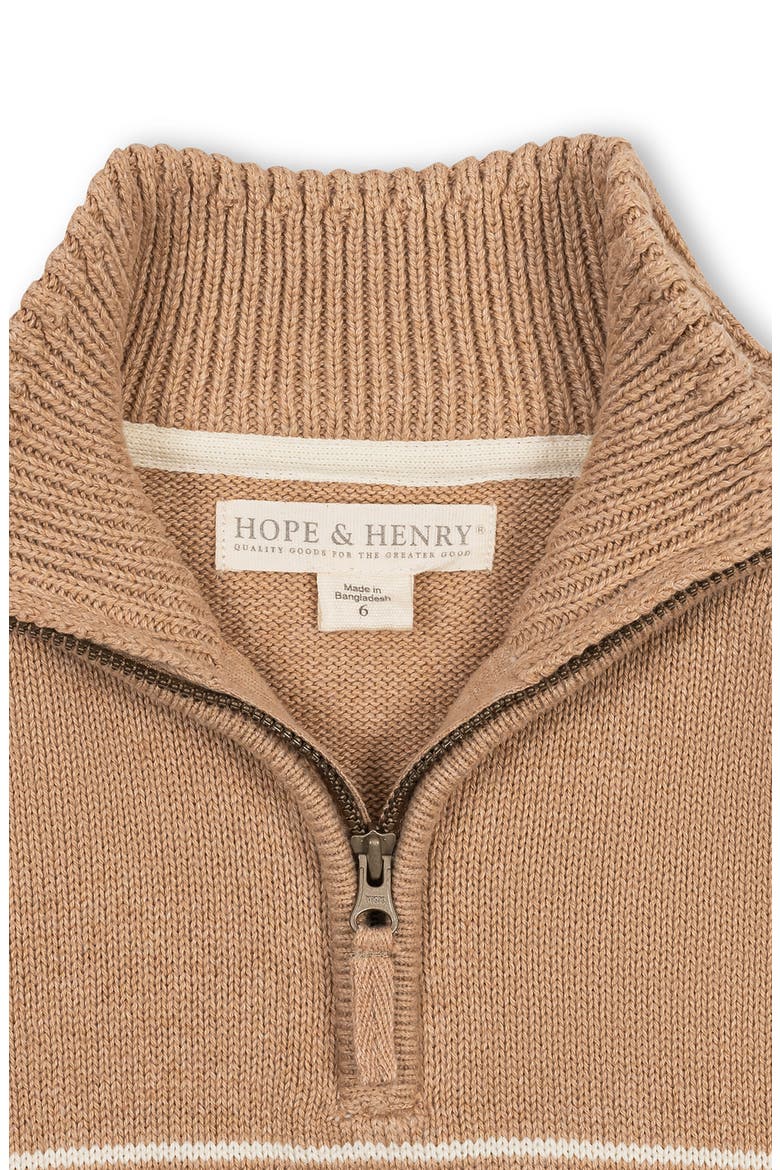Kids' Organic Half Zip Stripe Sweater, Alternate, color, Camel and Ivory Chest Stripe