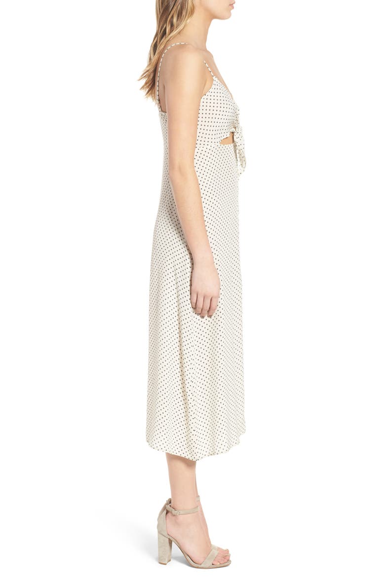 Tie Front Midi Dress, Alternate, color, IVORY DOT