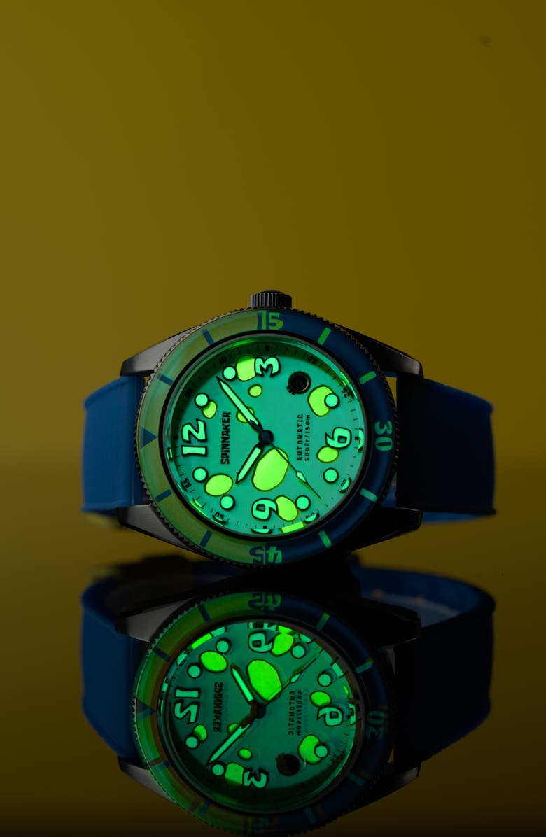 SPINNAKER Fleuss 'SpongeBob SquarePants<sup>™</sup>' Automatic Silicone Strap Watch, 43mm, Alternate, color, 