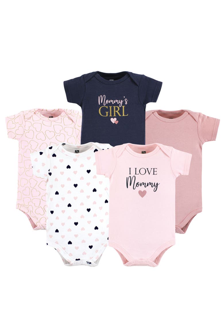 Cotton Bodysuits 5-Pack, Main, color, Girl Mommy Pink Navy 5Pk