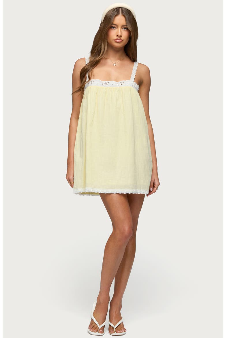 Hipla Contrast Lacy Cotton Minidress, Alternate, color, YELLOW