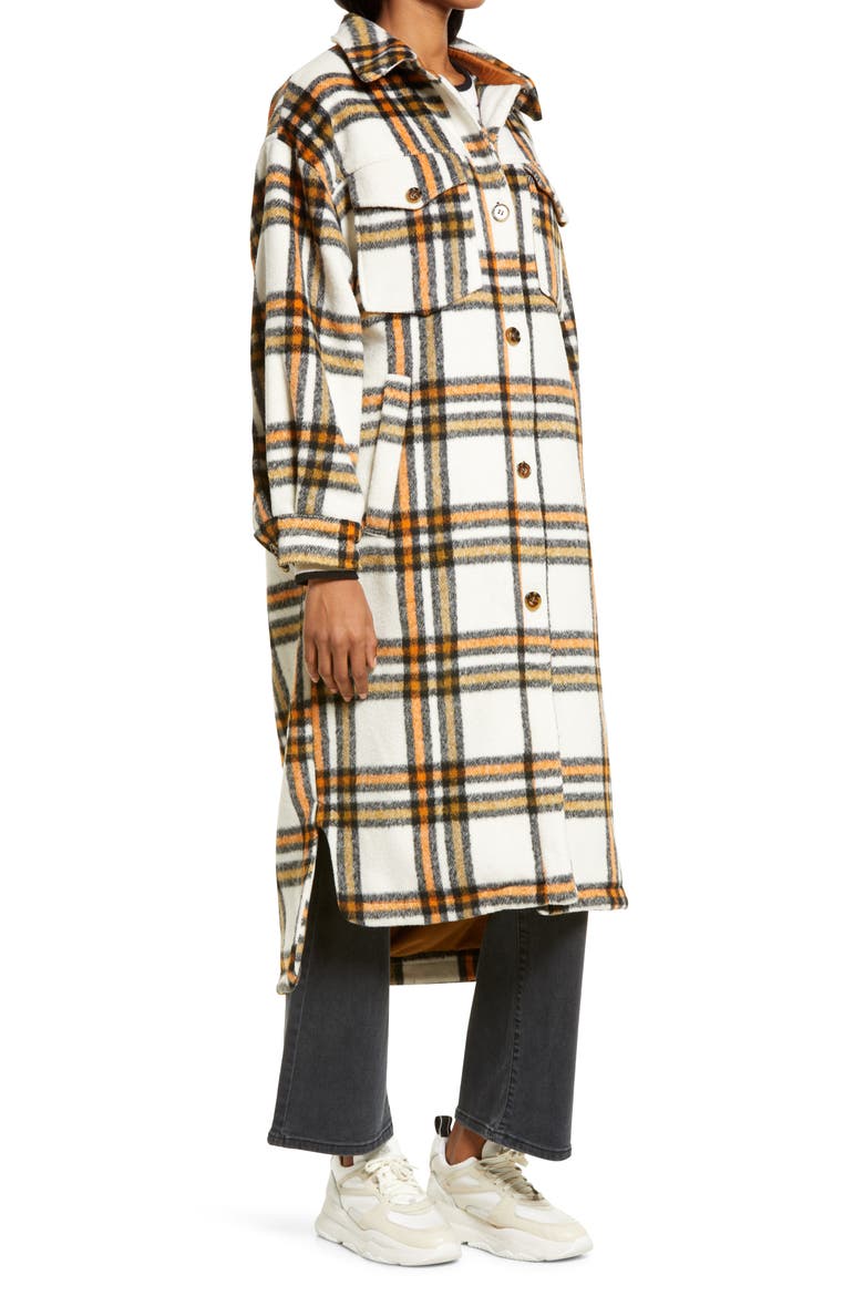 Plaid Long Shirt Jacket, Alternate, color, CREAM- ORANGE OLIVE PLAID