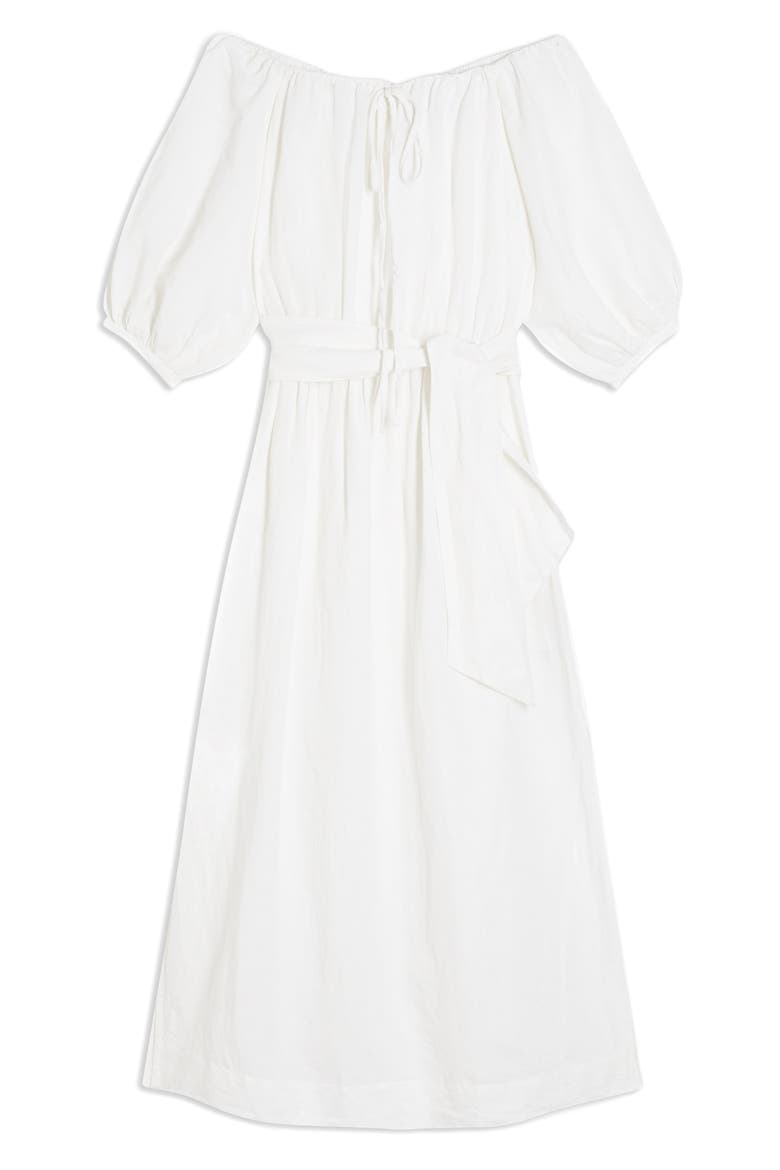 Off the Shoulder Linen Blend Midi Dress, Alternate, color, IVORY