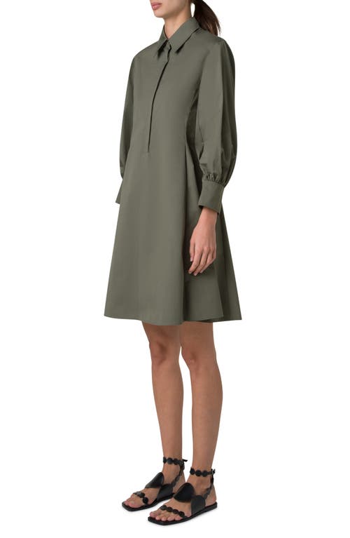 Akris Punto Long-sleeve Heavy Cotton Poplin Mini Shirtdress In Laurel