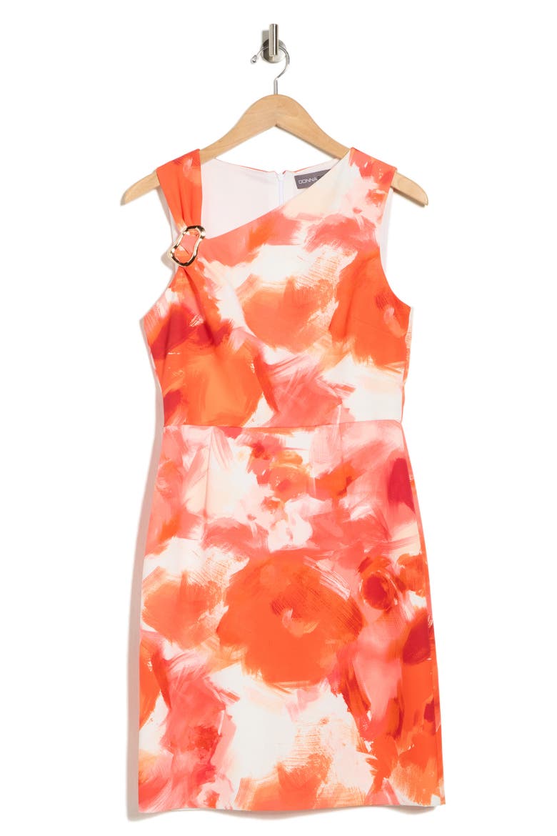 Floral Asymmetric Neck A-Line Dress, Alternate, color, ORANGE MULTI
