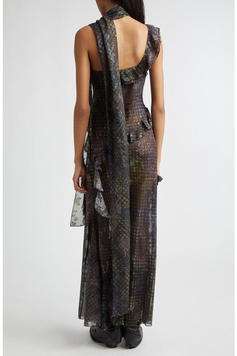Monica Tiered Ruffle Chiffon Maxi Dress with Detachable Scarf Tie, Alternate, color, BLACK MULTI