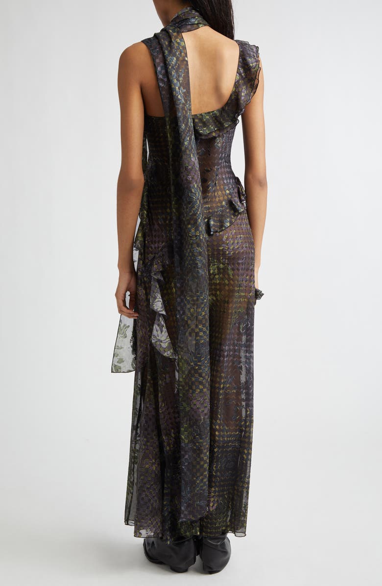 Siedrés Monica Tiered Ruffle Chiffon Maxi Dress with Detachable Scarf Tie, Alternate, color, Black Multi