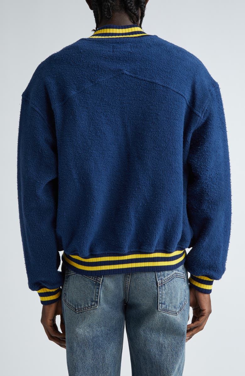Rhude Oversize Logo Cotton Terry Varsity Jacket, Alternate, color,