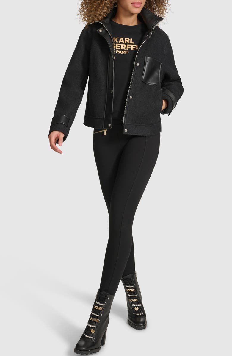 KARL LAGERFELD PARIS Wool Blend Felt Crop Jacket, Alternate, color, Black