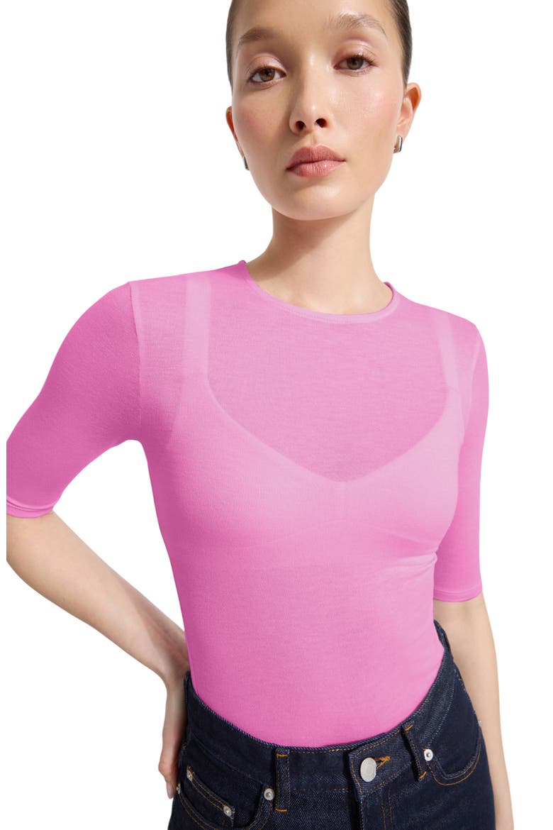 Frankie Sheer Jersey Top, Alternate, color, HOT PINK