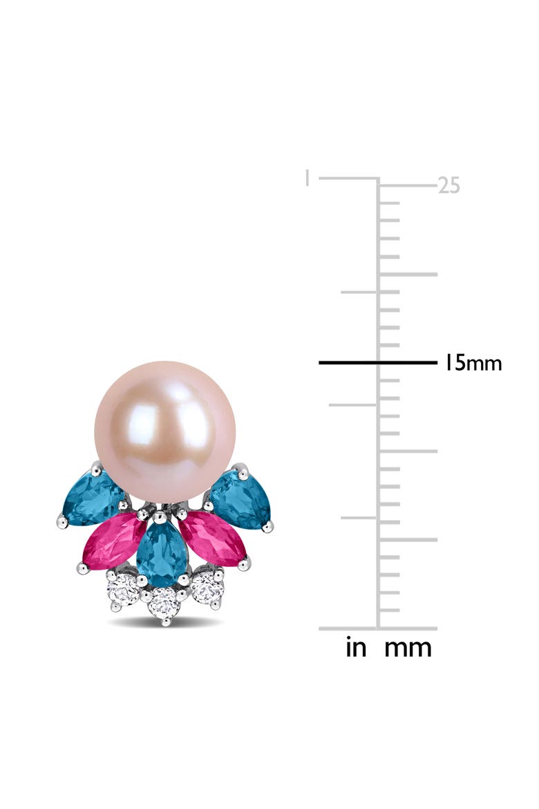 8-8.5mm Cultured Freshwater Pearl & Gemstone Cluster Earrings, Alternate, color, PINK/ BLUE/ SILVER MULTI