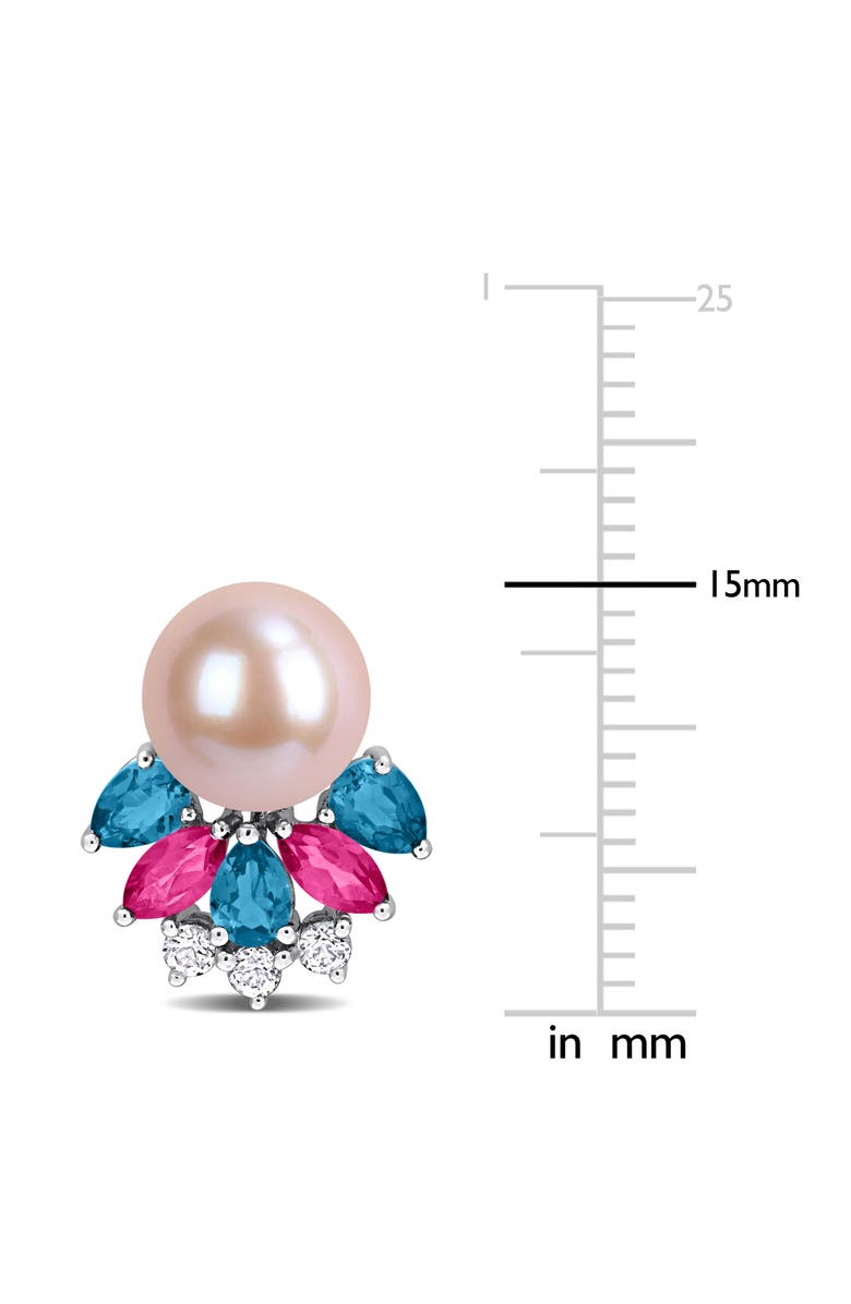 DELMAR 8-8.5mm Cultured Freshwater Pearl & Gemstone Cluster Earrings, Alternate, color, Pink/ Blue/ Silver Multi