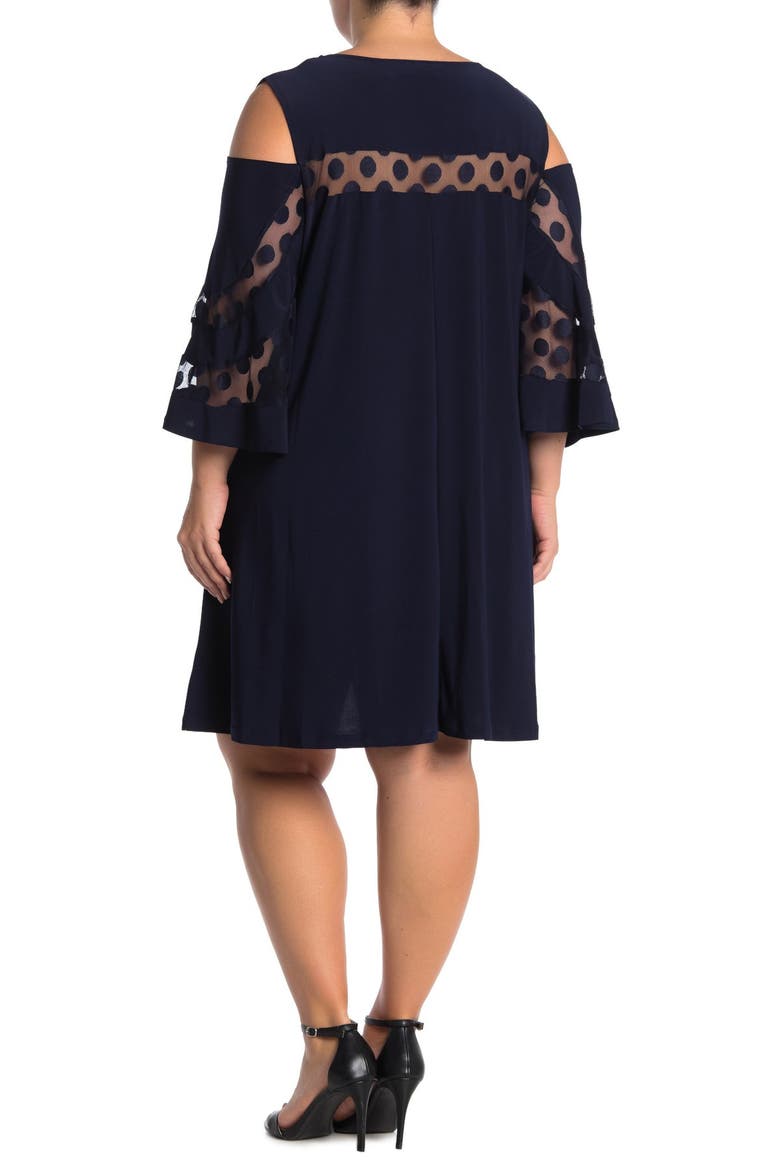 Jewel Neck Cold Shoulder Three-Quarter Sleeve Dress, Alternate, color, NAVY