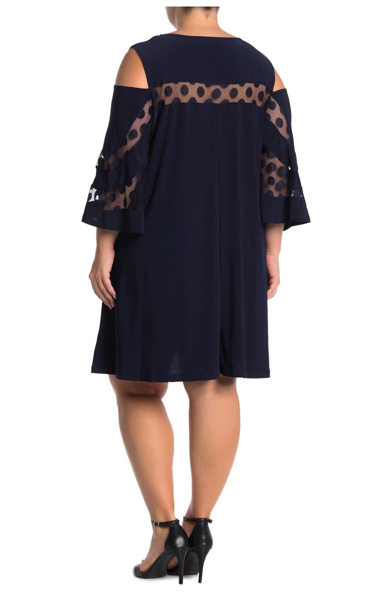 Nina Leonard Jewel Neck Cold Shoulder Three-Quarter Sleeve Dress, Alternate, color, Navy