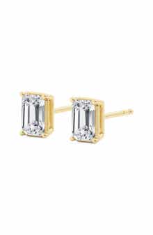 Badgley Mischka Collection 14K Gold Emerald Cut Lab Created Diamond Stud Earrings