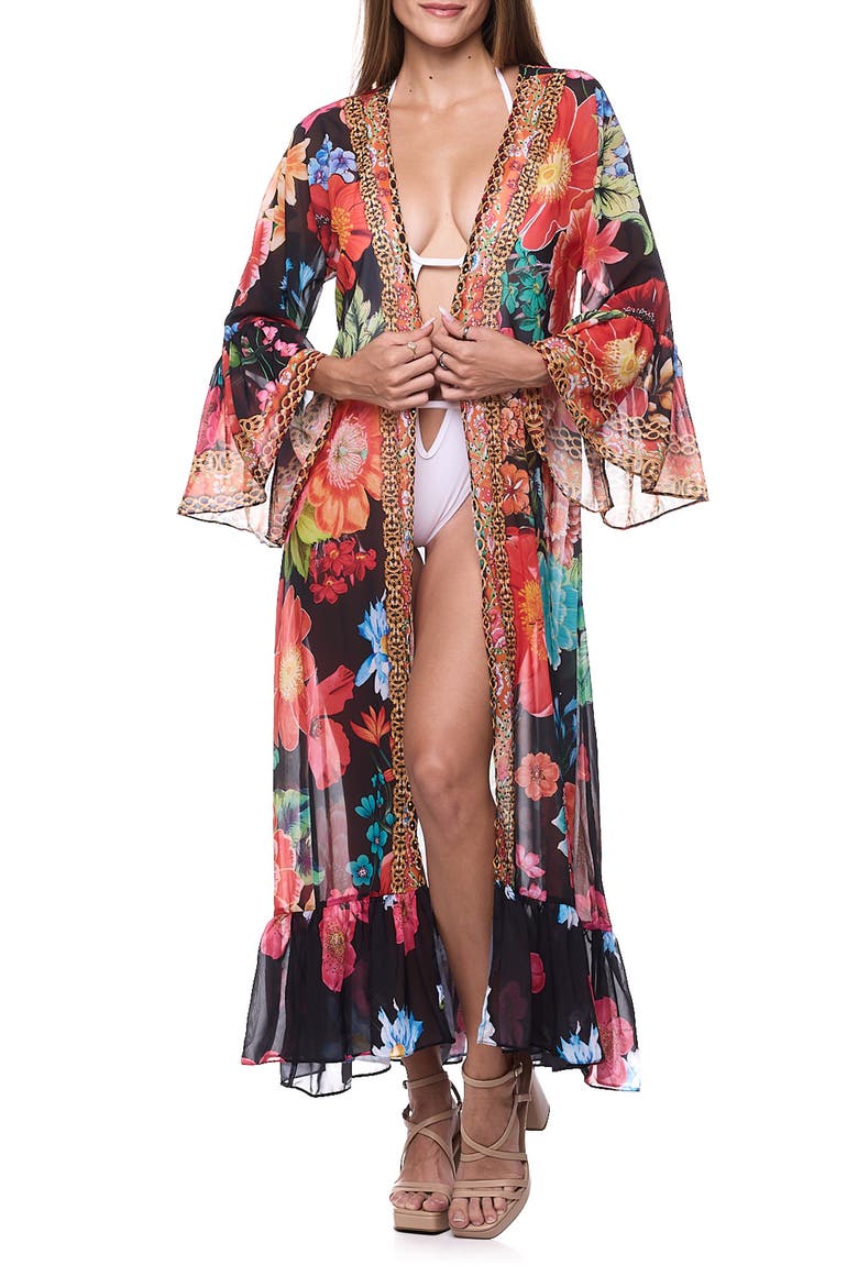 Floral Ruffle Duster, Main, color, BLACK