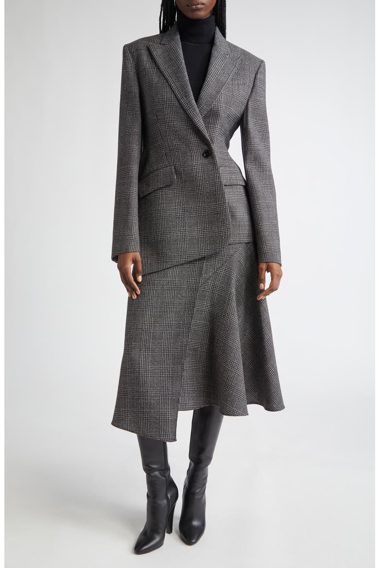 Asymmetric Virgin Wool Blazer, Alternate, color, BLACK/ WHITE