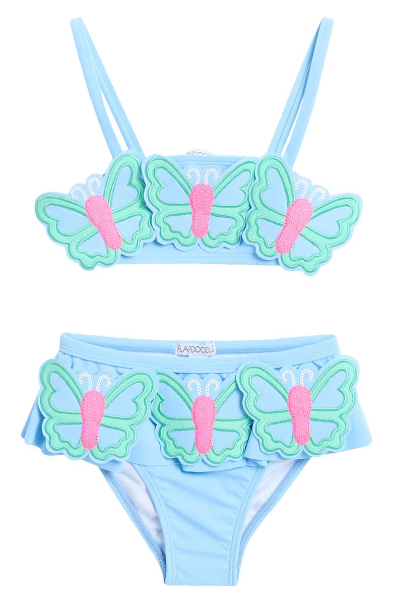 Flapdoodles Kids' Butterfly Appliqué Two-Piece Swimsuit, Main, color, 