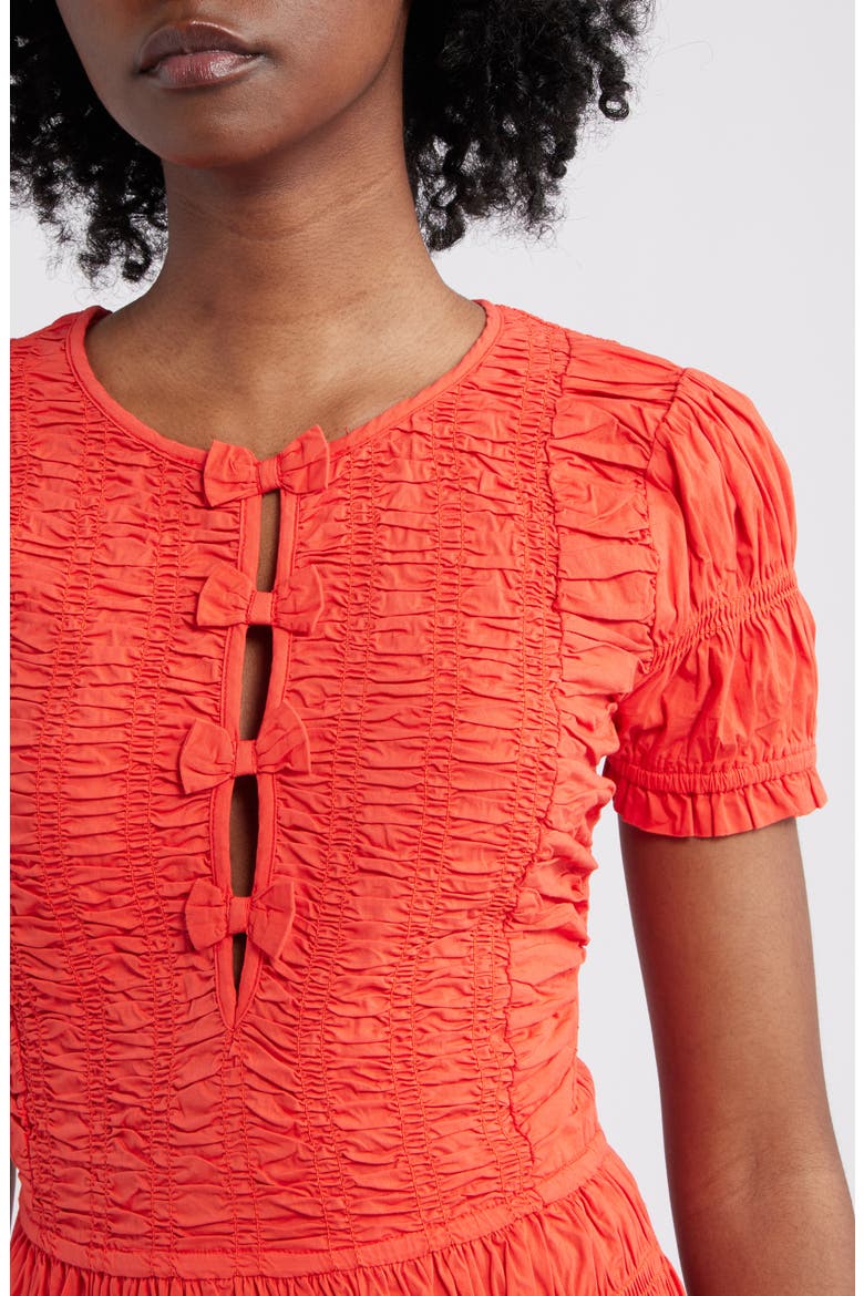 Smocked Drop Waist Stretch Organic Cotton Midi Dress, Alternate, color, RED