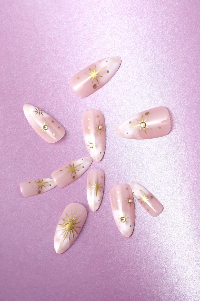 Golden Sun Almond Press On Nails, Alternate, color, Pink