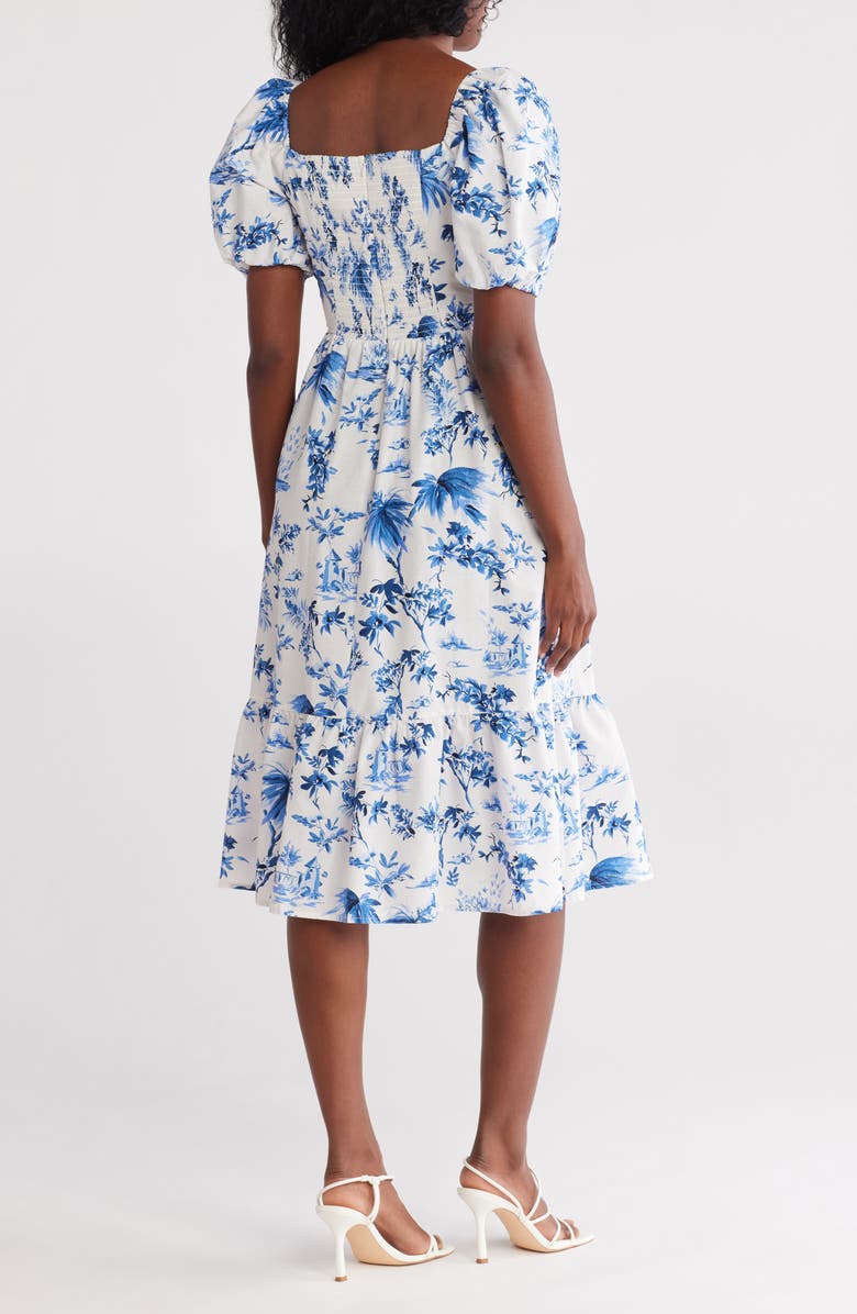 Vince Camuto Square Neck Puff Sleeve Cotton Midi Dress, Alternate, color, Blue